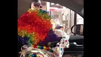 Clown gets dick sucked while ordering food