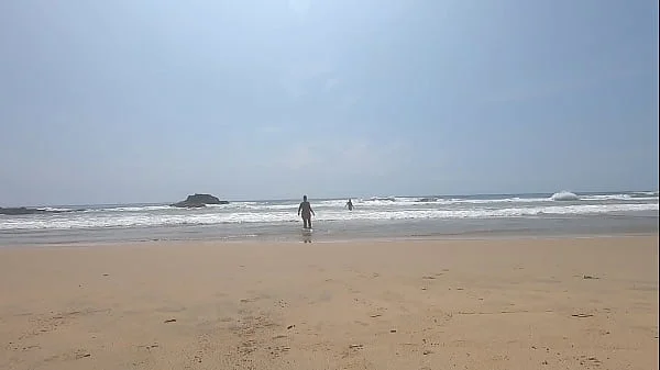 Walking nude freely & having fun on public nudist beach