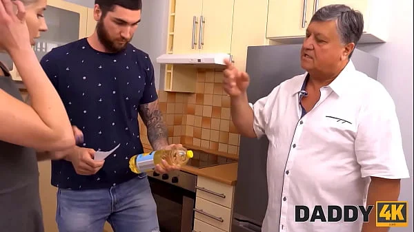 DADDY4K. Kitchen is ideal place for old stepdaddy to taste pussy of stepsons GF