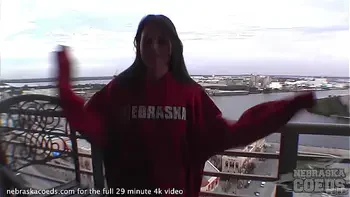 exhibitionist college girl flashing and showing her body outdoors