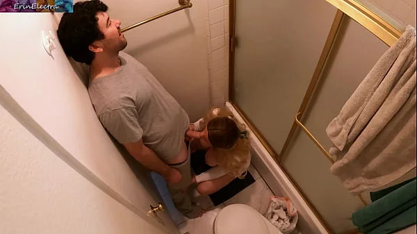 Stepmom and stepson have a secret rendez-vous in the bathroom during a family dinner