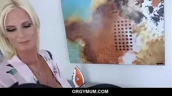 Horny Blonde Milf jerks stepson at table