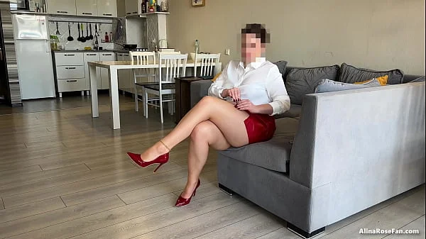 Female Domination Handjob and Legs Fuck in Pantyhose and High Heels