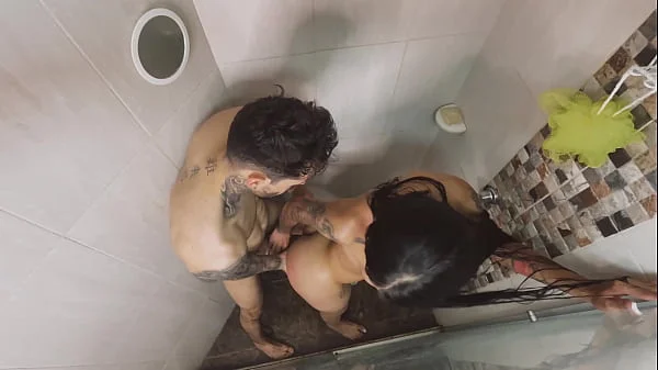 Delicious transgender Paisa girl get ass fucked taking a shower with her boyfriend