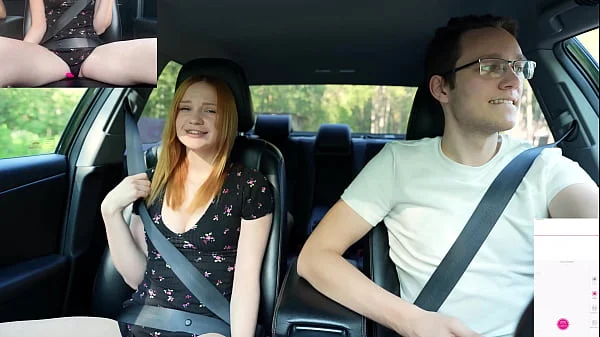 Surprise Verlonis for Justin lush Control inside her pussy while driving car in Public