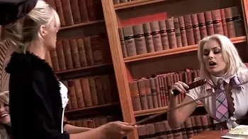 Four playful girls in sexy uniforms play with their strict mistress