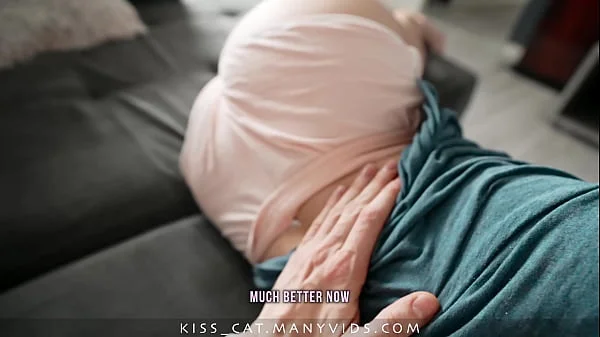 why step son fucks my mouth? step mom's risky oral creampie on couch