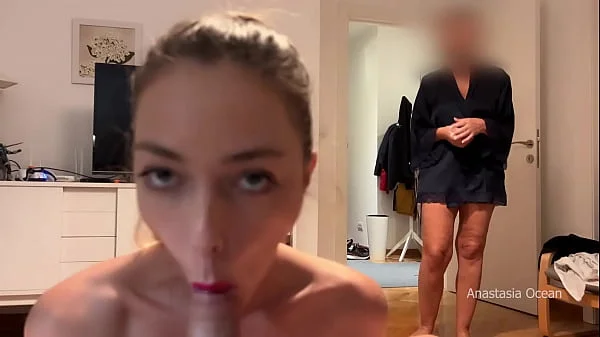 My stepmom caught me giving a blowjob to my boyfriend. We were talking and she watched and he cum.