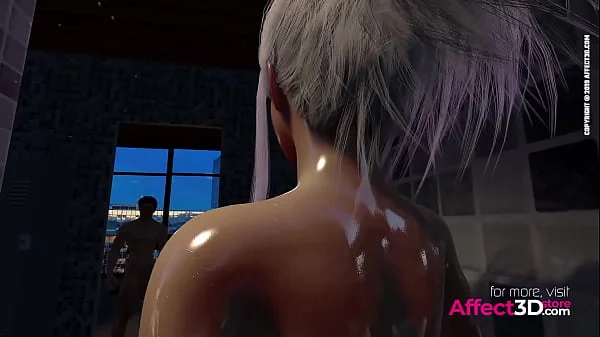 Muscle guy fucking a big tits futa babe in the shower in a 3d porn animation