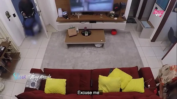 Hot wife receiving the delivery man and letting him apply moisturizer on her teaser - With English subtitles