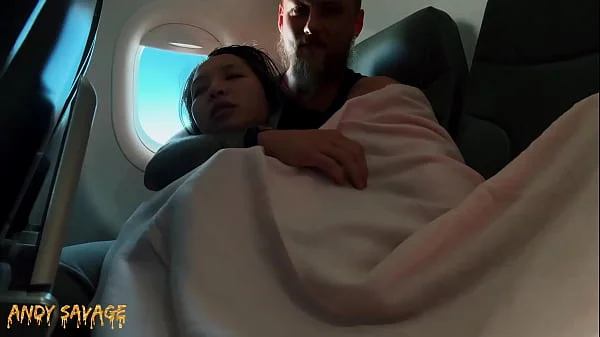 PUBLIC fingering asian on an airplane MILE HIGH CLUB