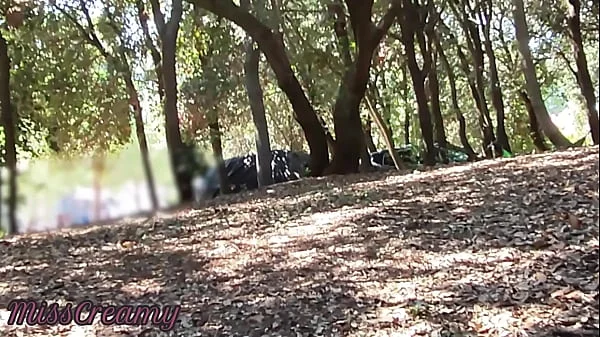 Naked in the park in the hammock he touches my cock until I cum with people passing around - MissCreamy