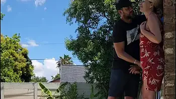 Outdoor quickie got caught by a neighbour looking over the wall