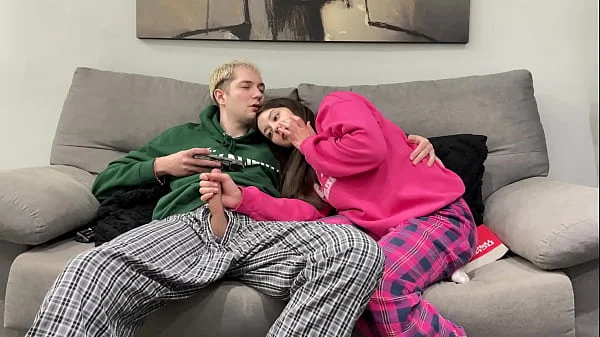 Step Brother Watch Porn and Jerk Off Next To Step Sister! But She Decide Handjob Him Instead Reading Boring Book