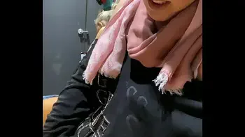 Secretly pussy fingered to orgasm in shopping center dressing room