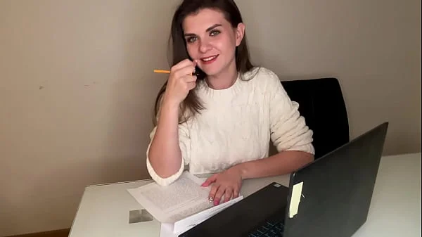 Stepson saw Stepmother’s Big Cumshot through pants in the office
