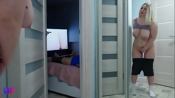 Stepdaughter with big tits spies on stepdad