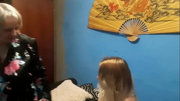 A busty granny invites a curvy next-door girl for a nice, lesbian evening