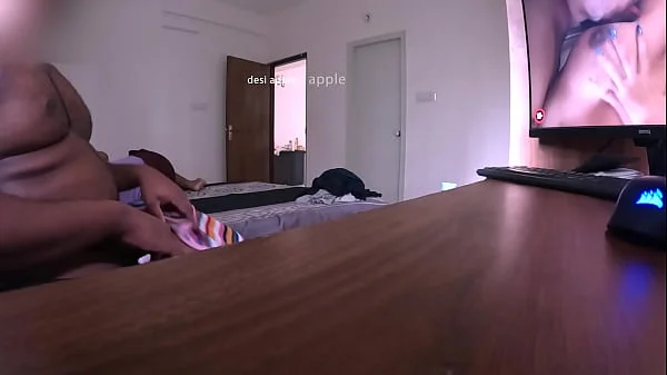 Watching porn and masturbating infront of maid while wife sleeping
