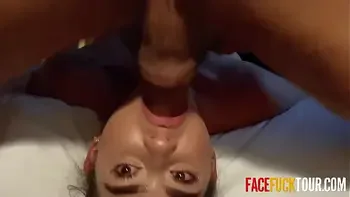 Big lips Latina wrapped around fat dick lying on her back close up POV