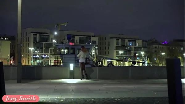 Deep Evening - Russian beauty Jeny Smith walks in public in transparent tights without panties. So you can see the pussy