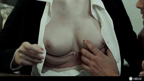 The Button Stops The Time - Nathan Undresses Hazel Moore, Fucks Her And Cums On Her Hairy Pussy