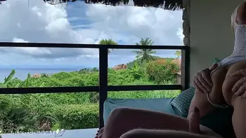 cock bouncing on a public balcony on honeymoon in paradise, projectfundiary