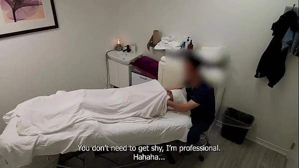 A gorgeous Japanese waitress who was like no, no, no, I have a boyfriend when her massage therapist was about to fuck her pussy, but she finished her massage with a big smile on her face