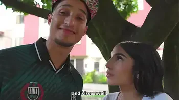 Big cock Latino guy fucks a very hot petite girl he meets in an outdoor place