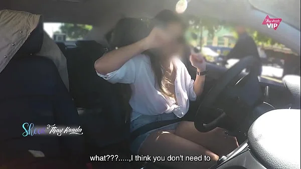 Hot wife Thay Ksada showing off in the car for a stranger and letting him touch her, with English subtitles