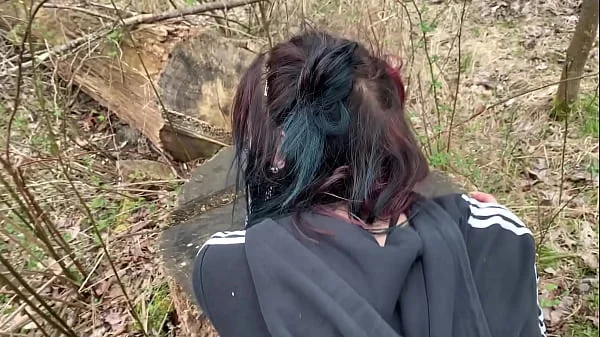 Emo slut takes dick in public park