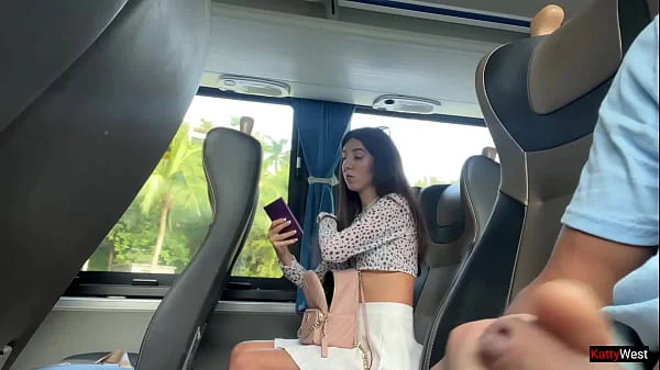 Public Dick Flashing - Risky Handjob in Public Bus Full of People until he CUM