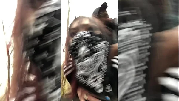 Emo slut gets fucked on tree stump in public