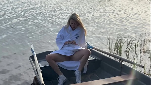 Outdoor risky sex with hot blonde in fishnet