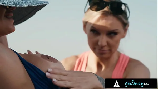 GIRLSWAY - Sunbathing Desiree Dulce Mistakes Horny Lesbian Neighbor MILF Kenzie Taylor For Husband