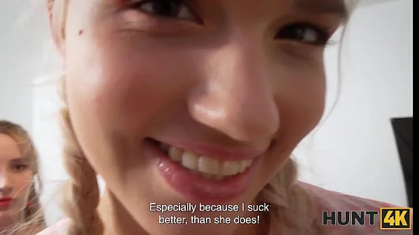 HUNT4K. Russian lesbian slut was caught and fucked by her landlord and her GF was watching