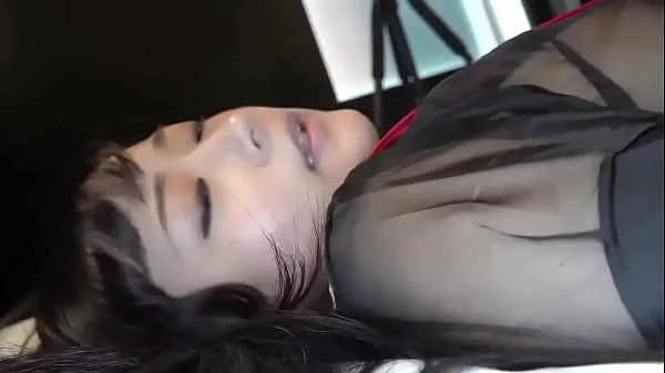 Uncensored, 18-year-old Japanese black-haired beauty, shaved pussy creampie sex in uniform cosplay