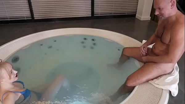 INSANELY hot YOUNG beauty with BIG TITS blows OLD man with BIG COCK in a Jacuzzi (Part 1)