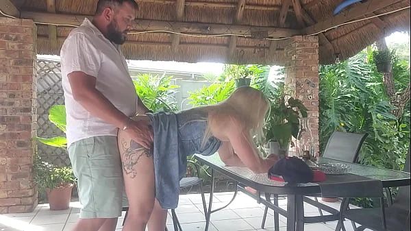 Creampie Fucking my best friends wife on the patio while he is at work