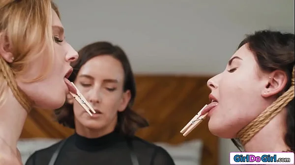 Lesbian playthings get clamps on their nipples and pussylips