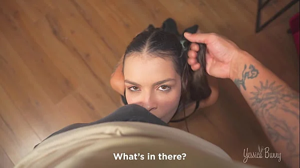 The slutty neighbor calls me to ask me to help her out of a cage. Upon arrival she asks me to punish her.