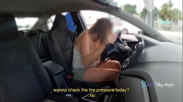 Hot and very naughty wife showing off without panties to the gas station attendants