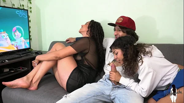 My girlfriend fucks our big cock bestfriend while im distracted at the tv!