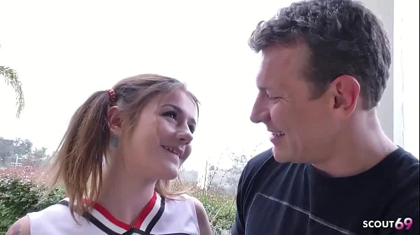 Sweet Cheerleader Girl with Pigtails and No Tits seduce to Old Young Fuck by her Coach when home alone
