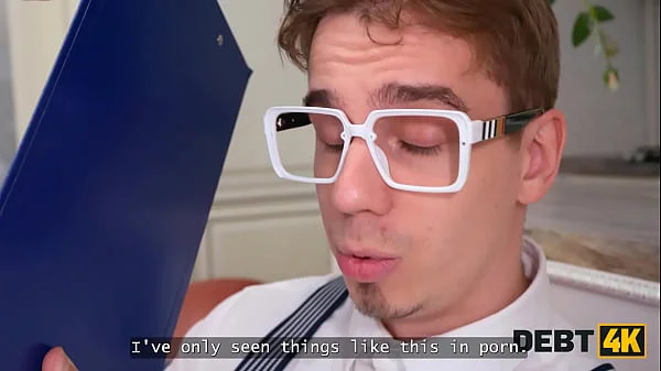 DEBT4k. Hot debtor Polly Yangs is dancing for 2 debt collectors and then gets fucked in double penetration