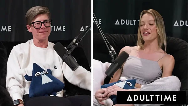 ADULT TIME - Busty Lesbians Octavia Red & Kenna James CAUGHT EATING PUSSY On Podcast Set! FULL SCENE