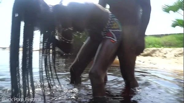 Hot skinny African village not even surprised to get fuck unexpectedly while she was bathing outdoor in the forrest