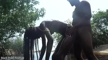 Hot skinny African village not even surprised to get fuck unexpectedly while she was bathing outdoor in the forrest