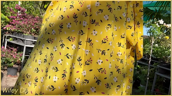 Wifey heads out in a cute summer dress braless and looks amazing with her blonde hair.