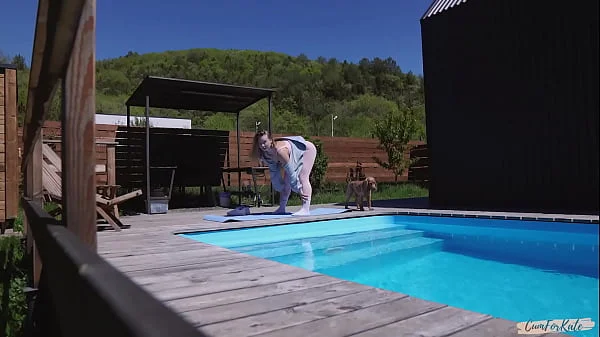 Neighbor spies on morning yoga by the pool and joins me